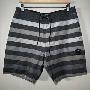 Vissla Board Shorts Men 33 Black Gray Spaced Out Striped Swim Upcycle